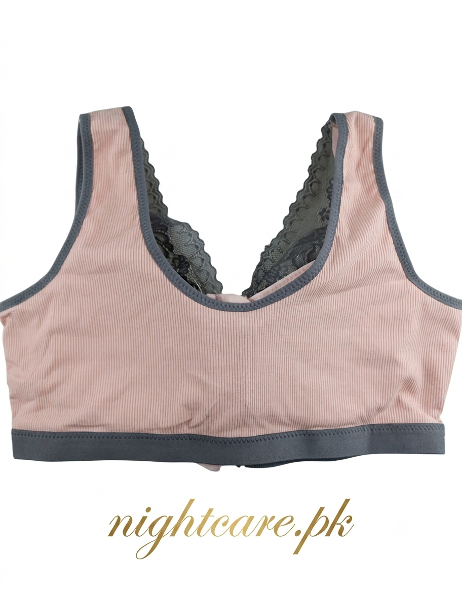 Ribbed Post-Surgical Recovery Bra with Front Zipper & Prosthesis Pockets – Soft Pink