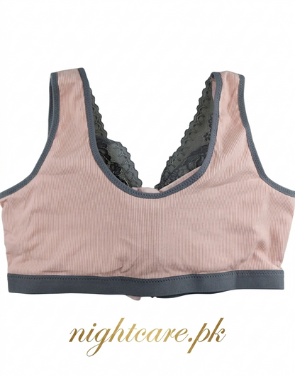 Ribbed Post-Surgical Recovery Bra with Front Zipper & Prosthesis Pockets – Soft Pink