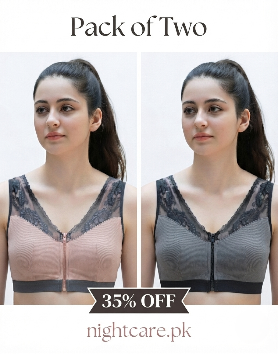 Ribbed Post-Surgical Recovery Bra with Front Zipper & Prosthesis Pockets