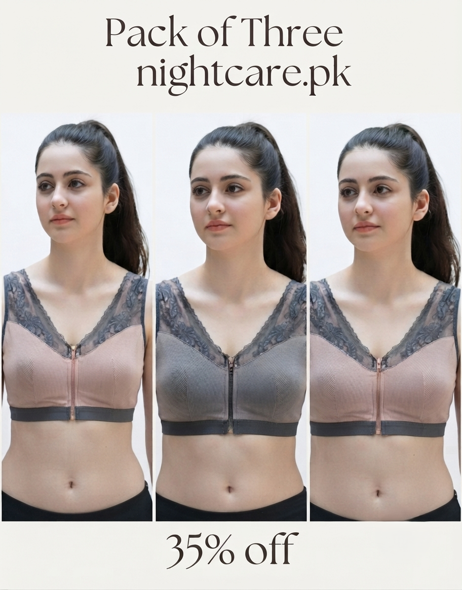 Ribbed Post-Surgical Recovery Bra with Front Zipper & Prosthesis Pockets